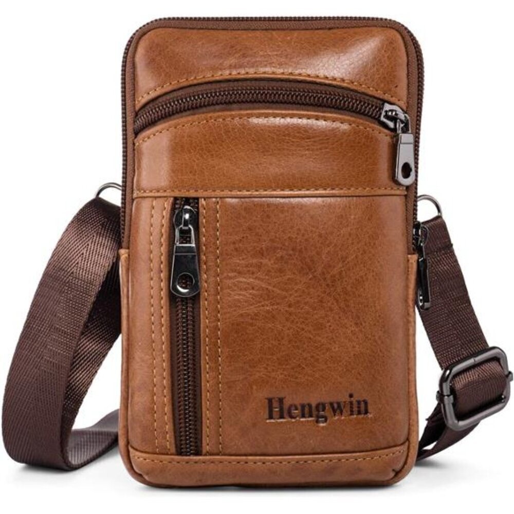 Men's Leather Crossbody Bag Phone Holder Belt